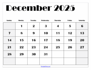 Calendar Of December 2025
