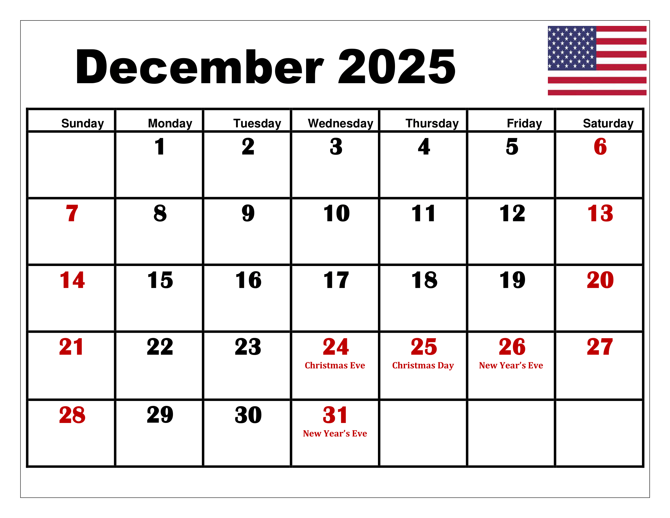 Show Me December 2025 Calendar