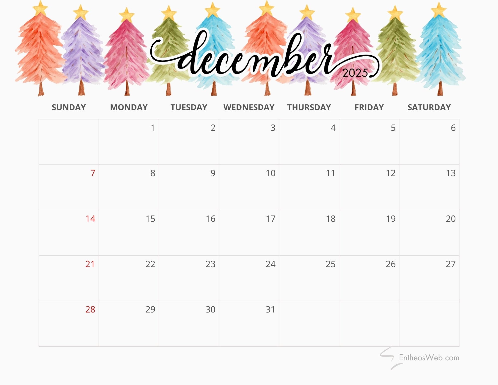 Print December 2025 Calendar