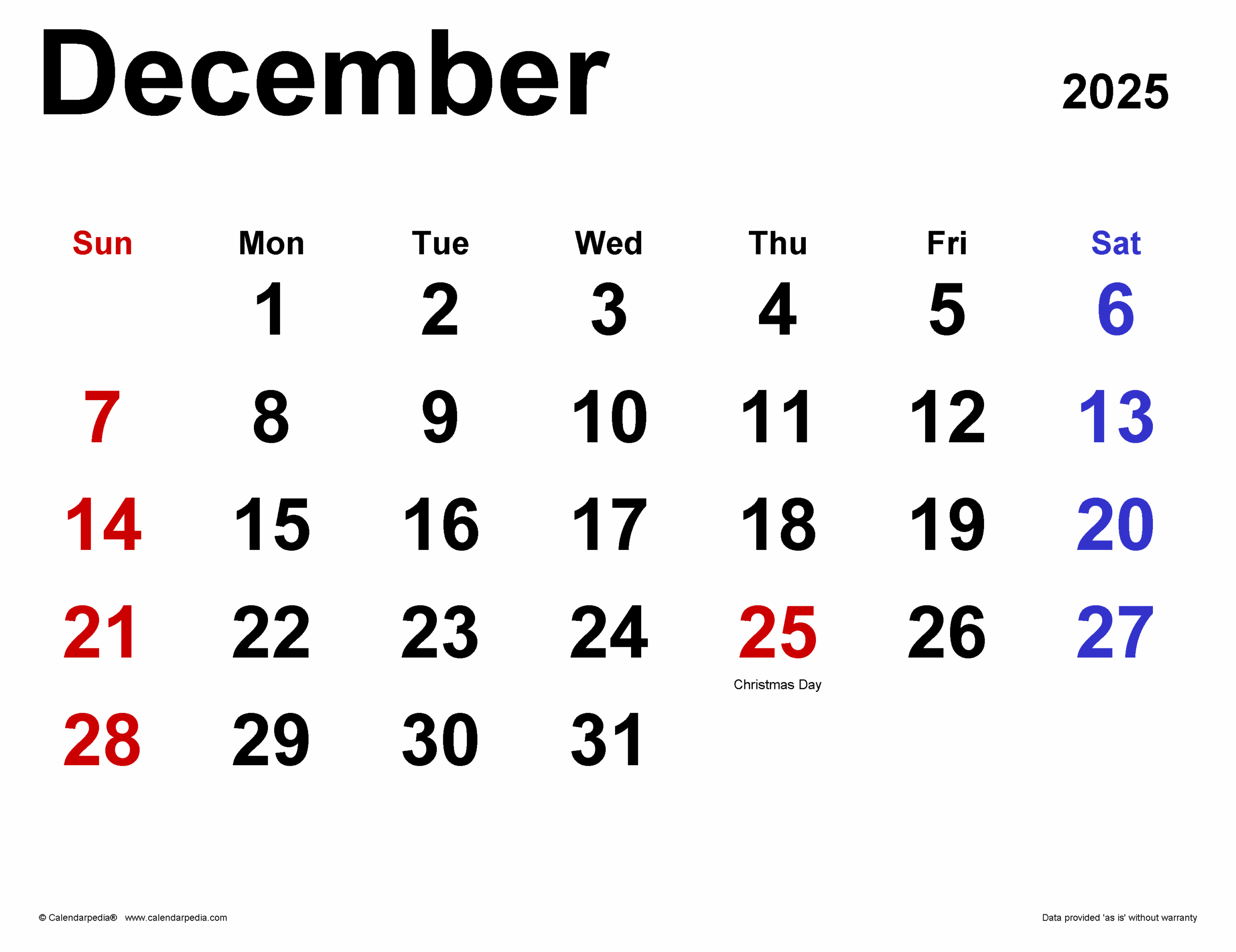December 2025 Calendar Templates For PDF Excel And Word