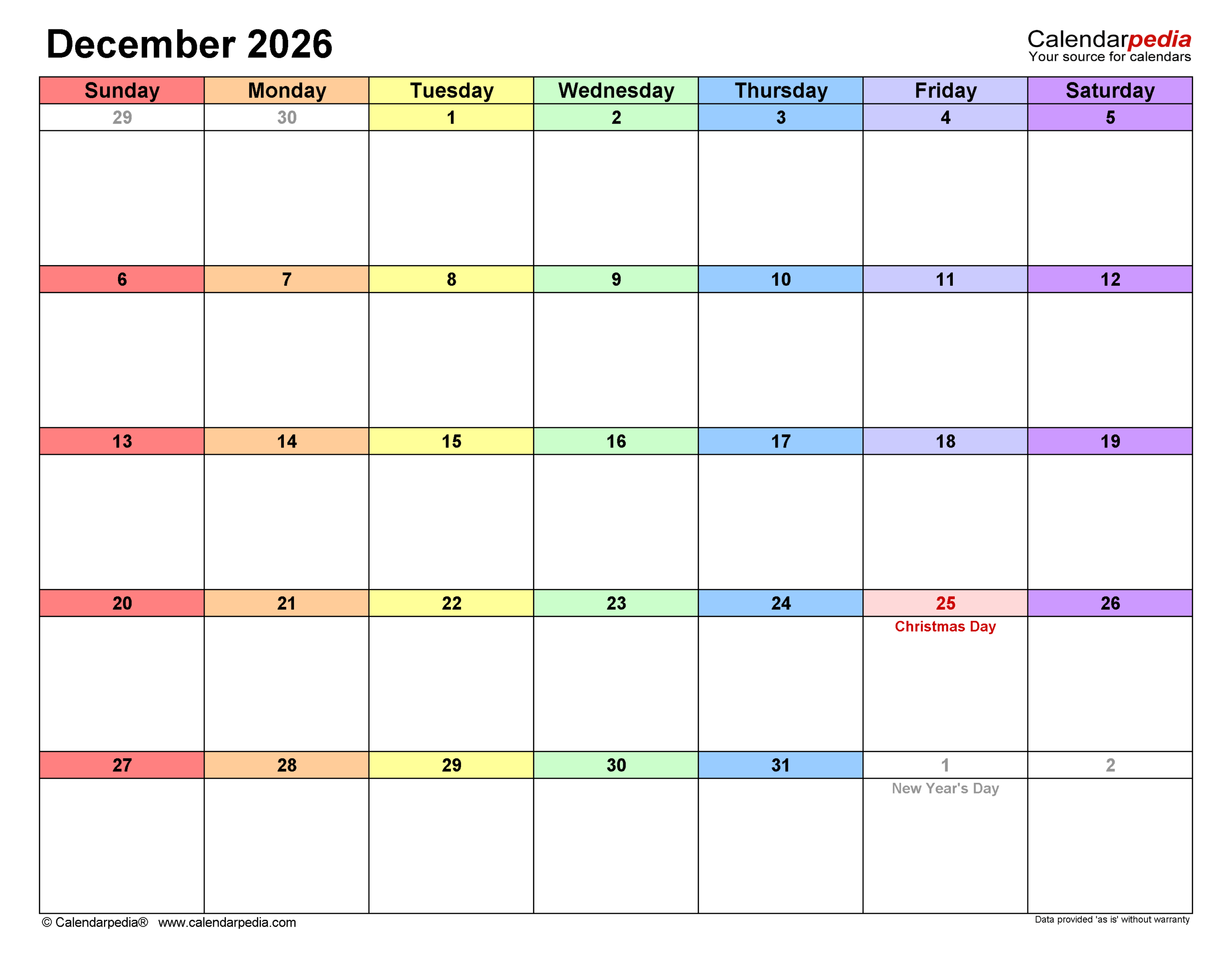 December 2026 And January 2026 Calendar Excel