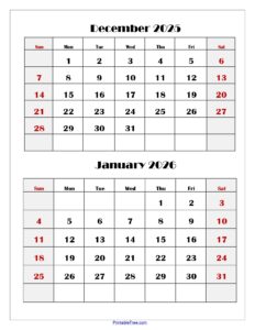 December January 2026 Calendar