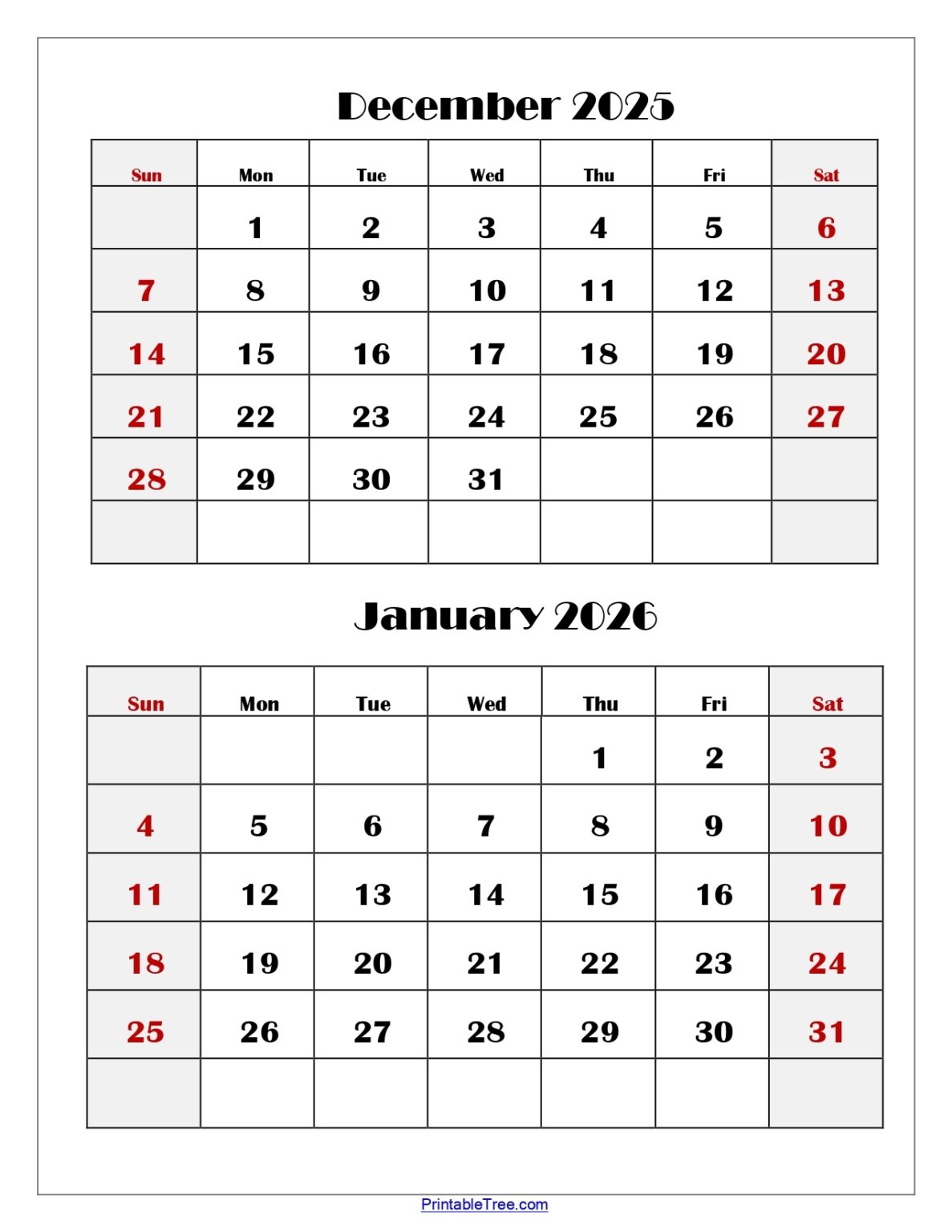 December 2026 January 2026 Calendar Printable Printable Calendar Free