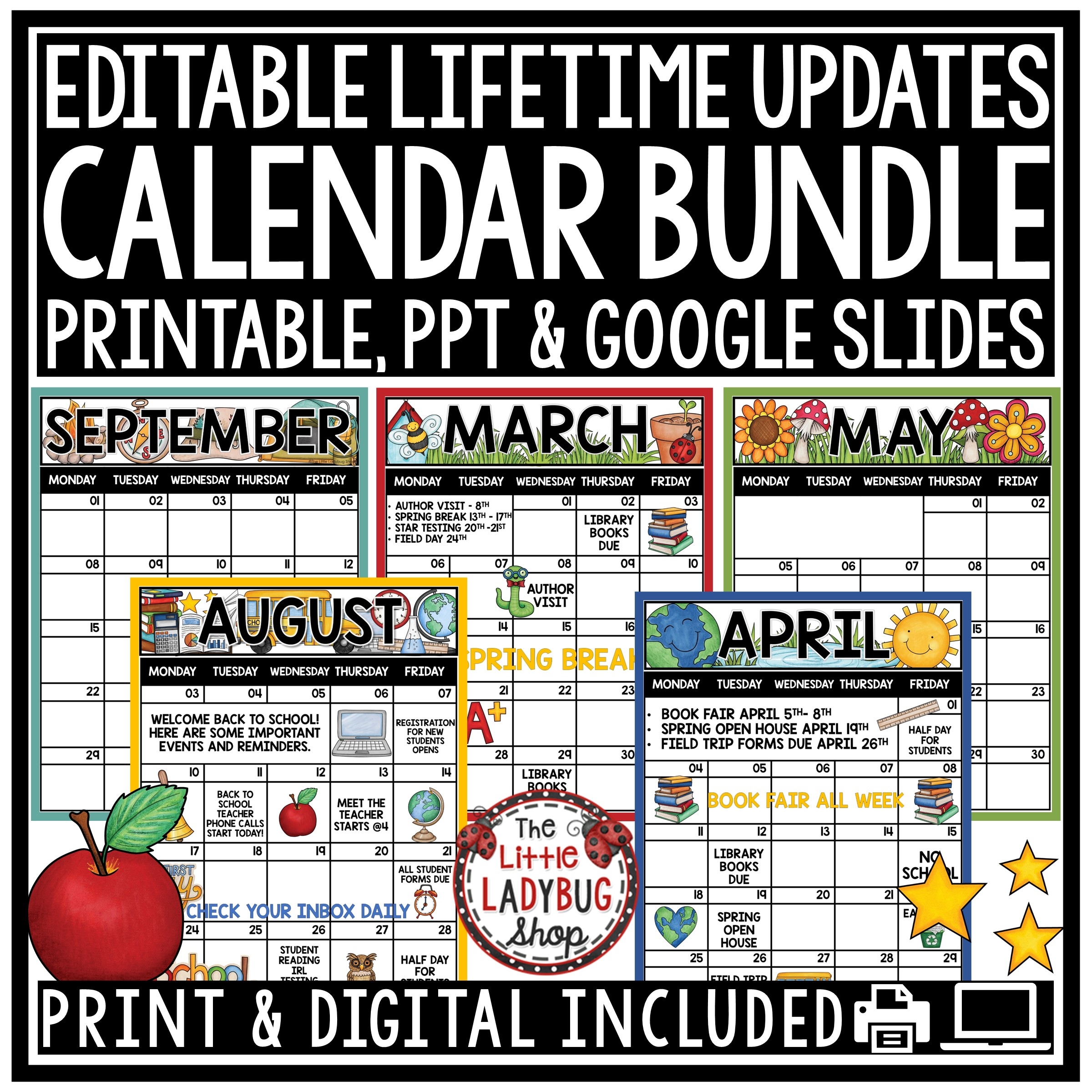 Editable Monthly Calendar Templates Class Communication The Little Ladybug Shop