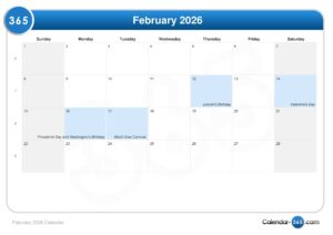 February 2026 Calendar Events
