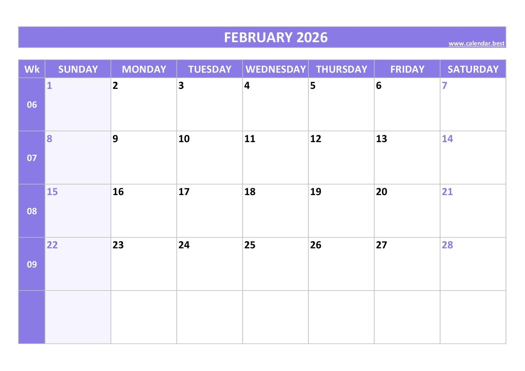 Show Me The Calendar For February 2026