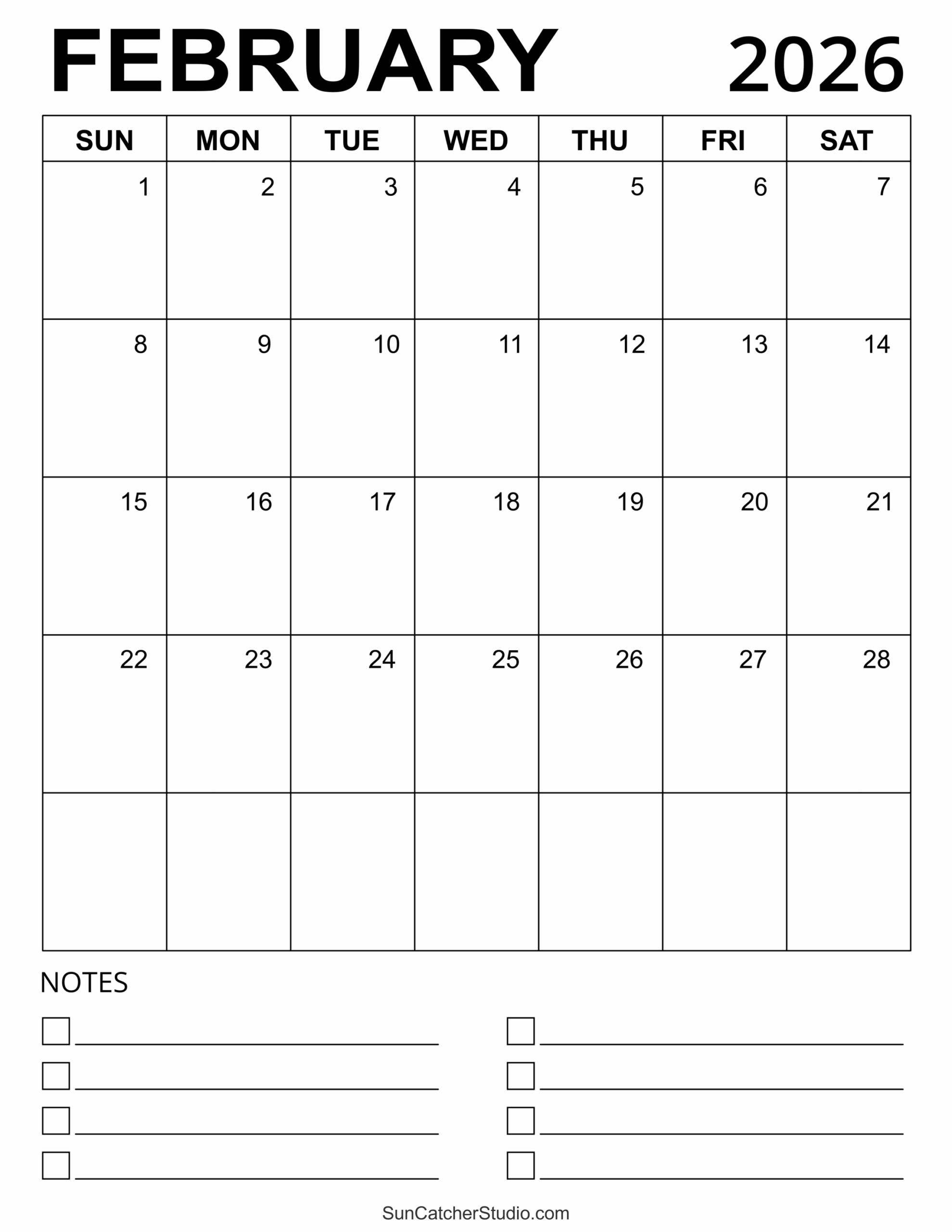 Blank Calendar For February 2026