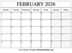 Free Printable Calendar February 2026