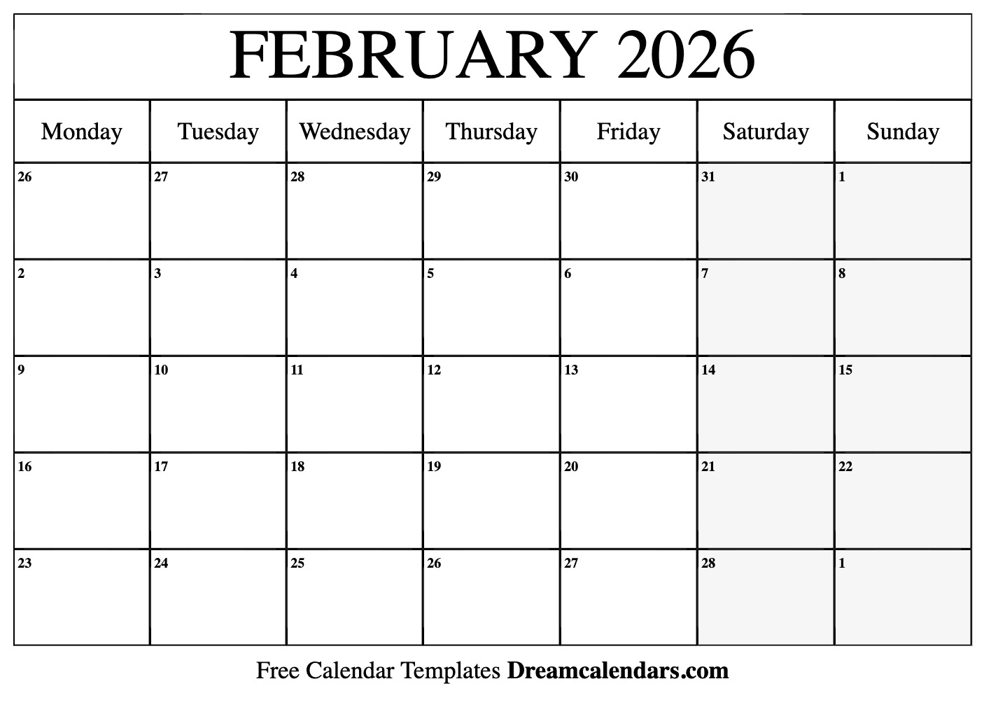 Show Me A Calendar For February 2026