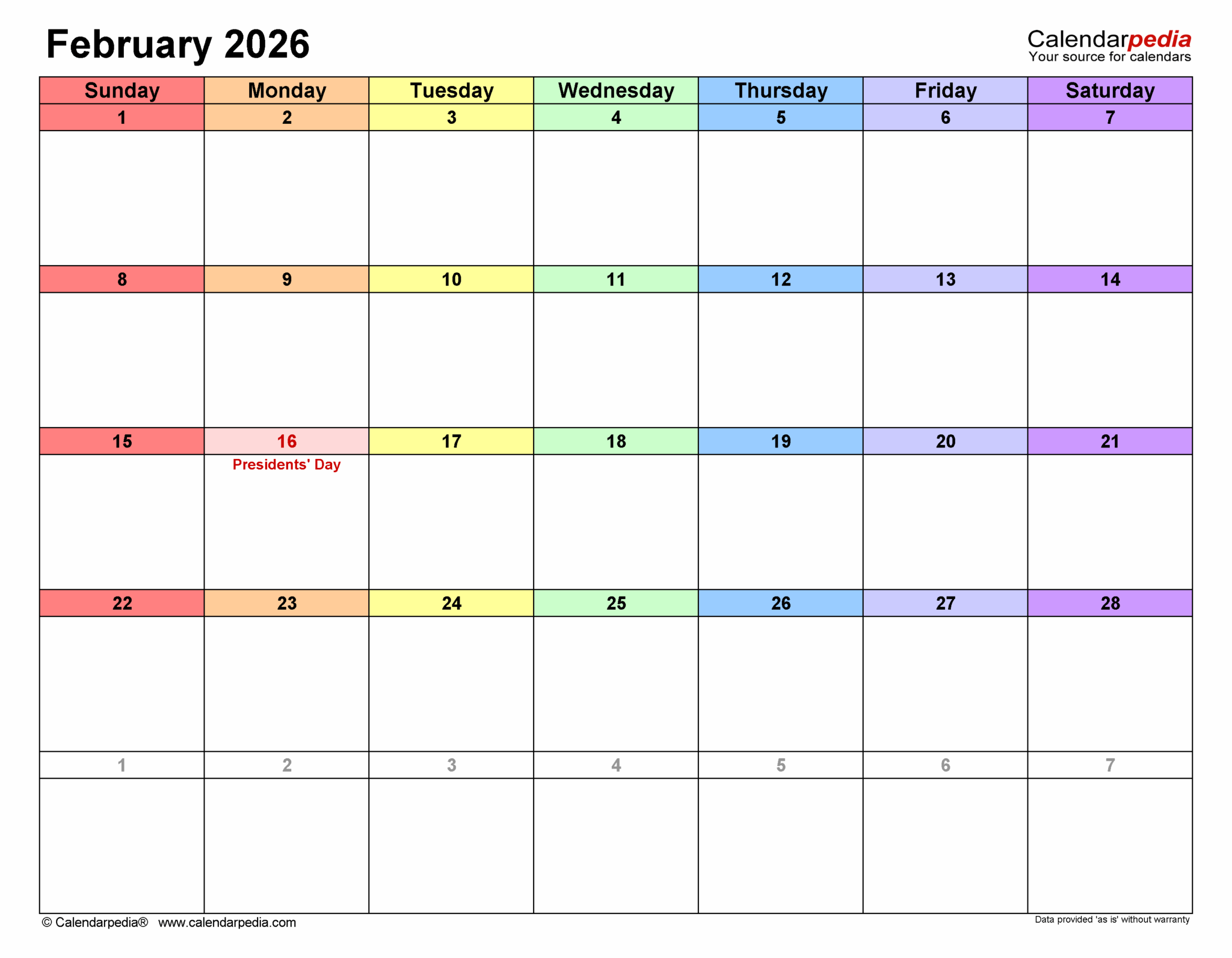 February 2026 Calendar Excel Printable Calendar Free February 2026 Calendar Excel Printable Calendar Free