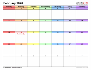 February 2026 Calendar Excel