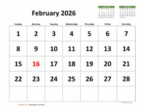 Show Calendar For February 2026
