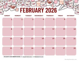 Cute February 2026 Calendar Printable