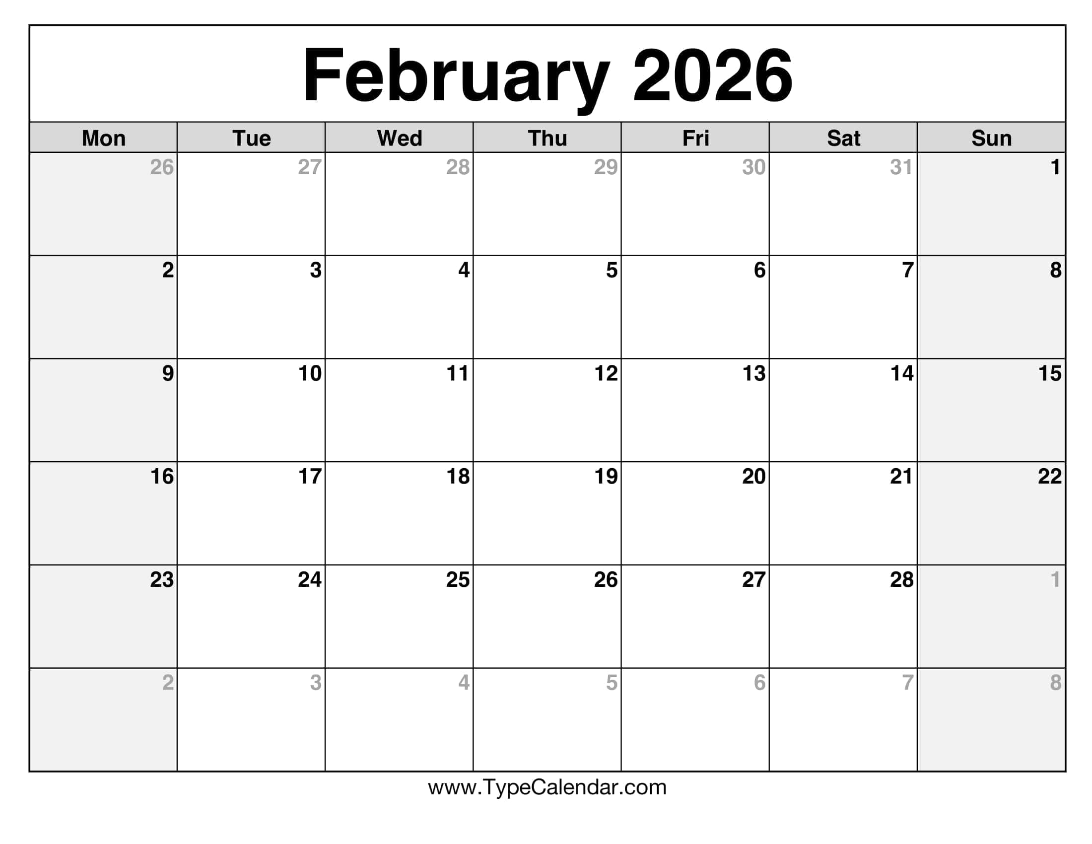 February 2026 Calendars Free Printable Templates