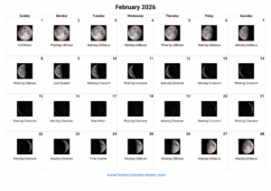 Moon Phase Calendar February 2026