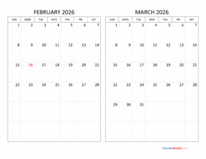 Feb And March 2026 Calendar