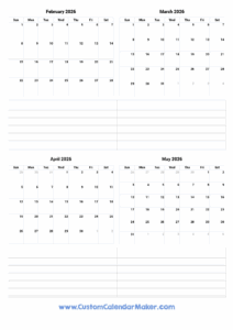 February To May 2026 Calendar