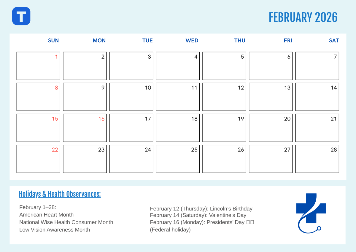 Free 2026 Monthly Calendar Template To Edit Online