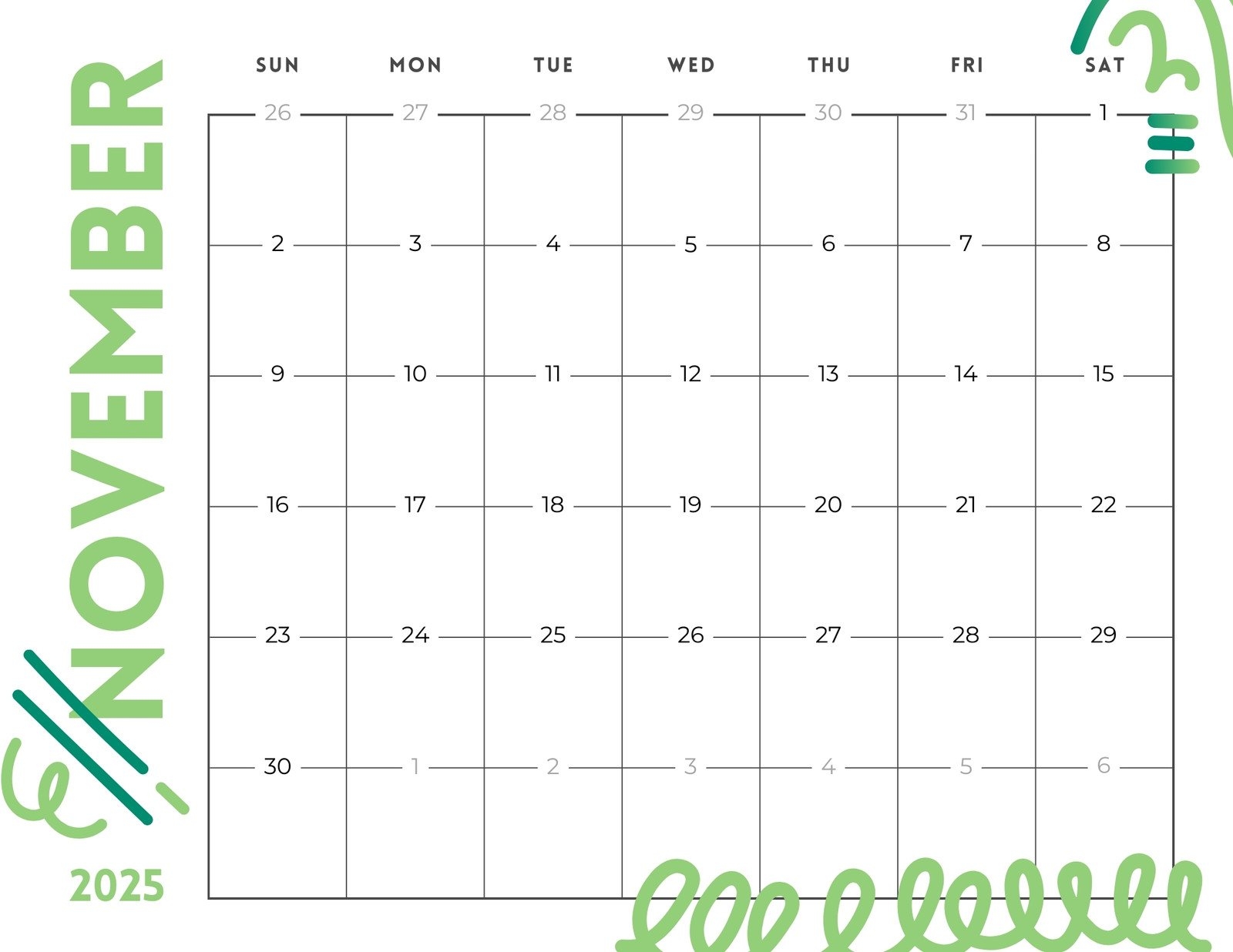 Blank November 2025 Calendar
