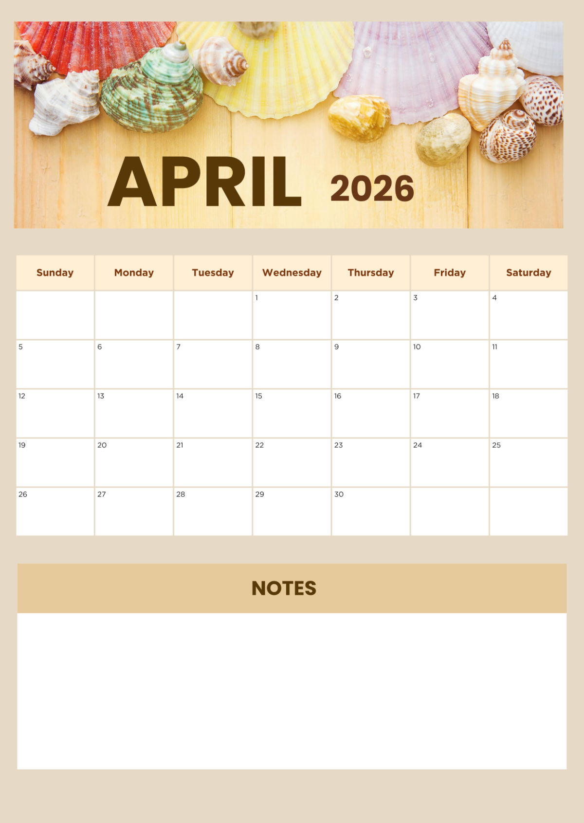 April 2026 Editable Calendar