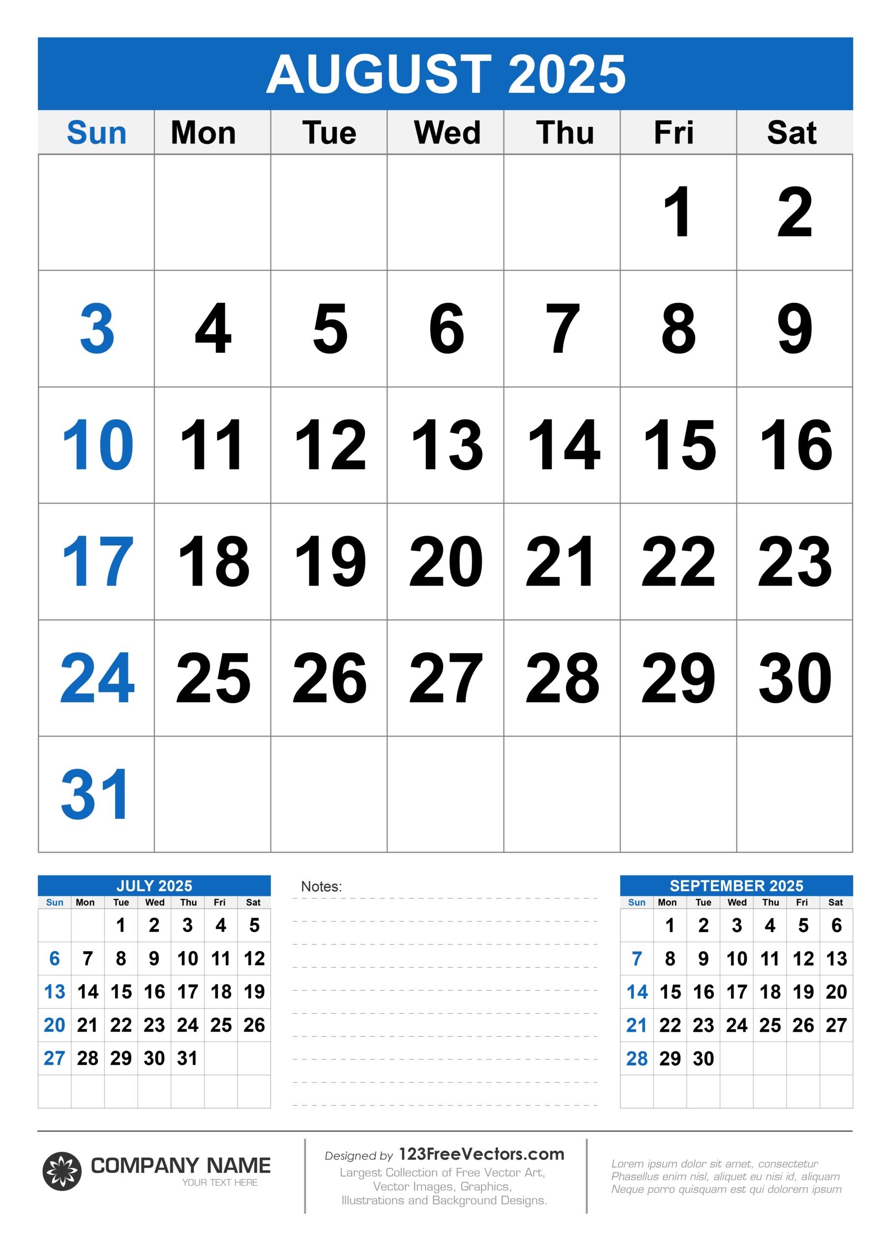 Free Download Wall Calendar August 2025