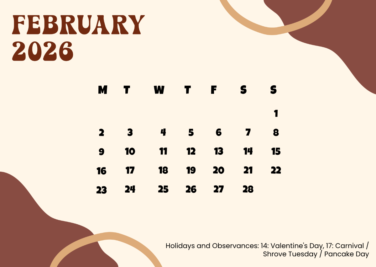 February 2026 Calendar Desktop Wallpaper