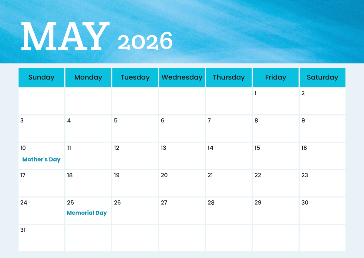 May 2026 Editable Calendar