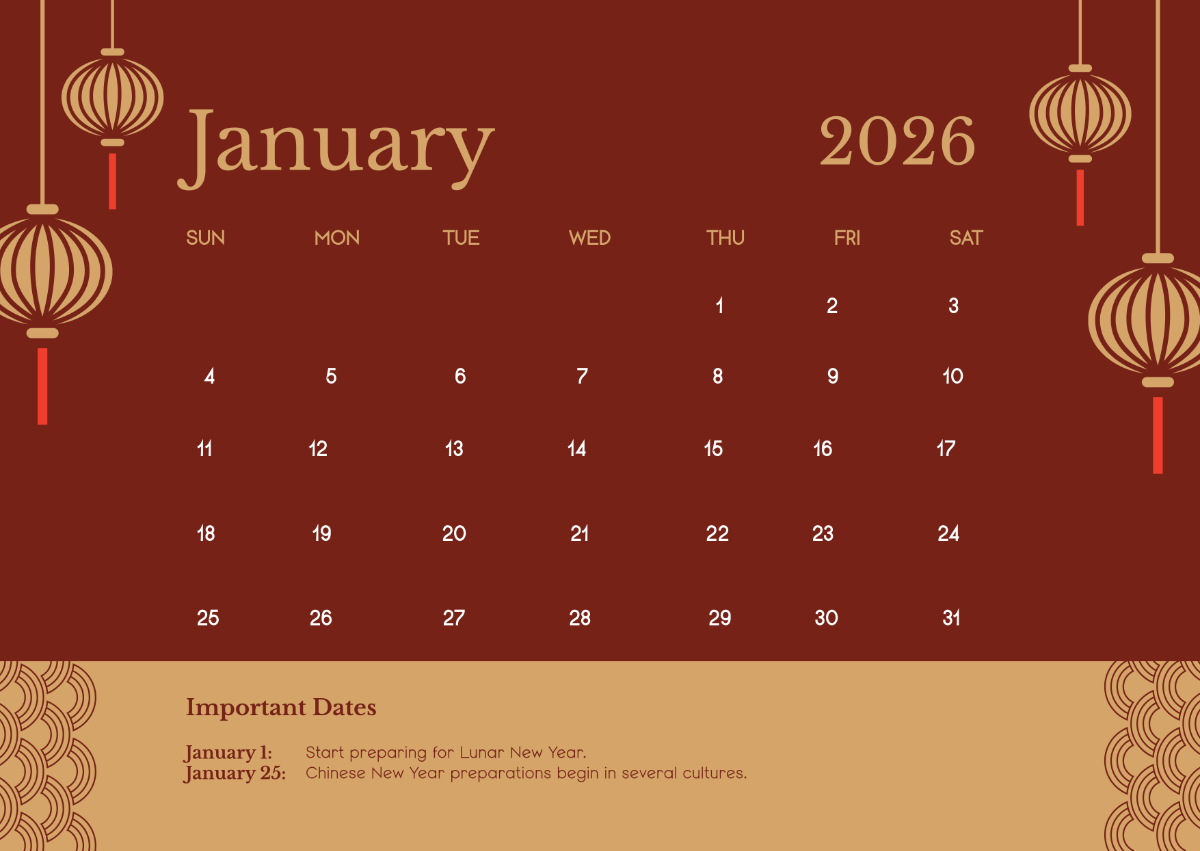 Free Minimalist January 2026 Calendar Template To Edit Online