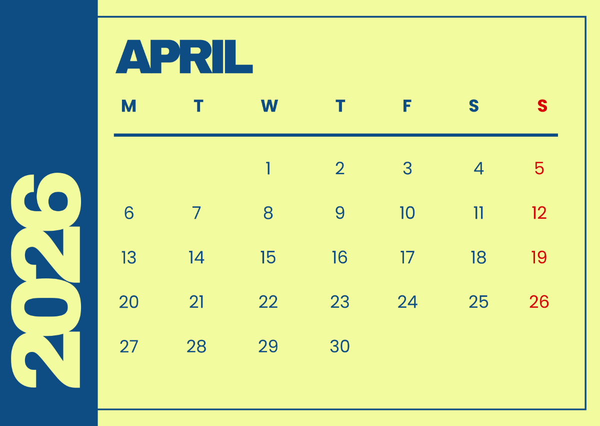 Free Monday Start April 2026 Calendar Template To Edit Online