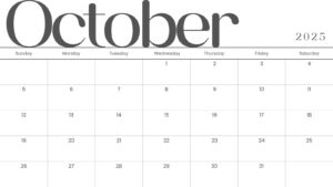 Calendar For The Month Of October 2025