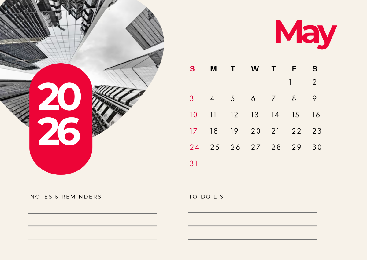 Free Portrait May 2026 Calendar Template To Edit Online