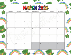 Cute March 2026 Calendar