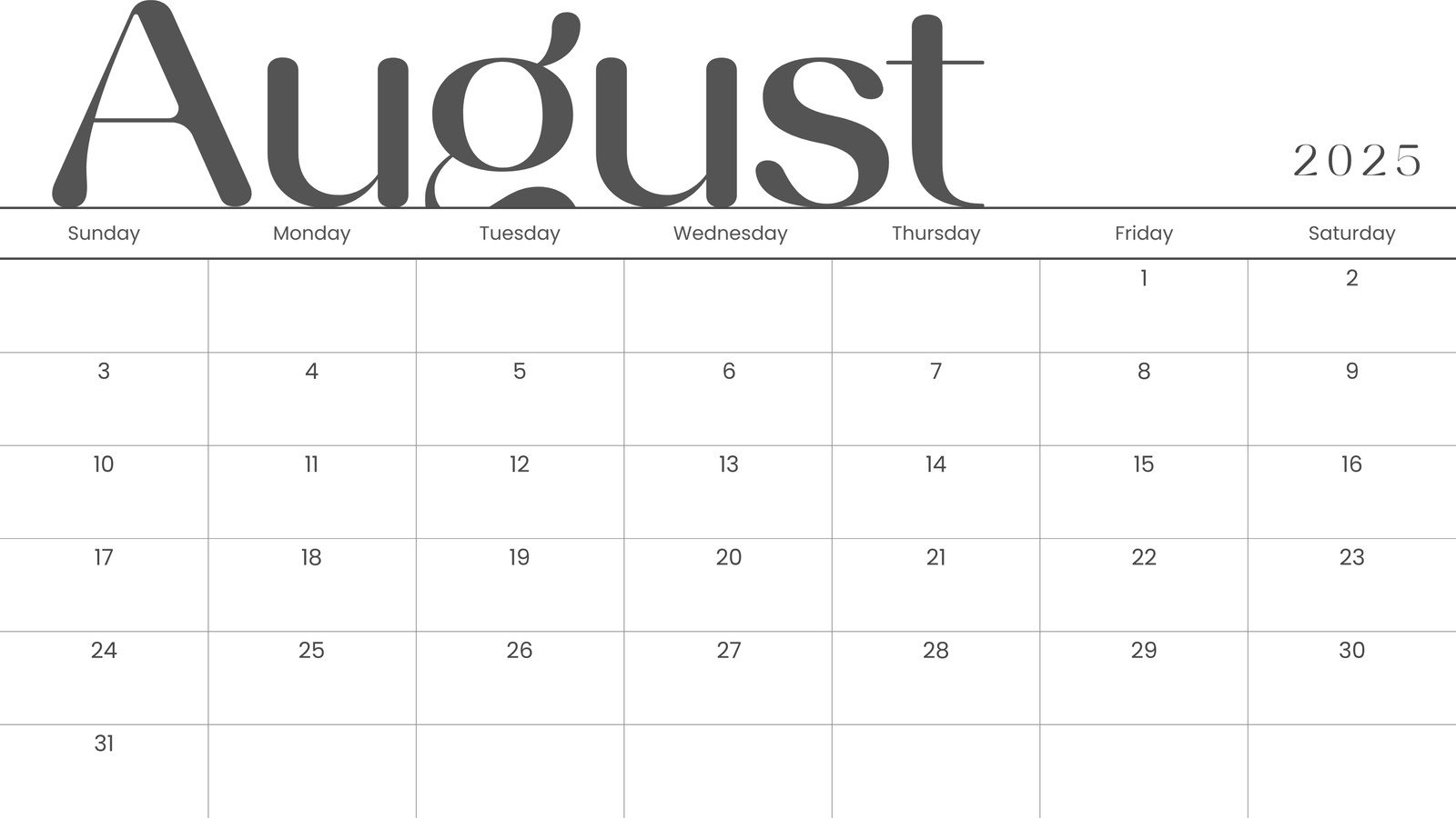 August 2025 Calendar Template