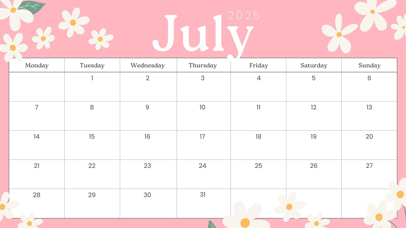 Calendar July 2025