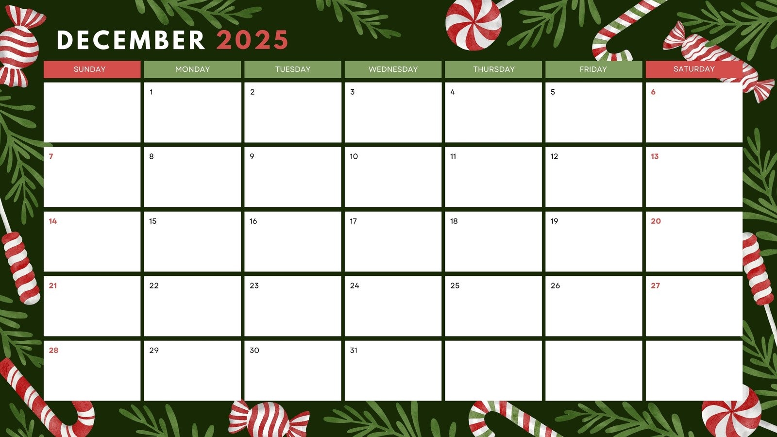 Blank December 2025 Calendar Printable Pdf