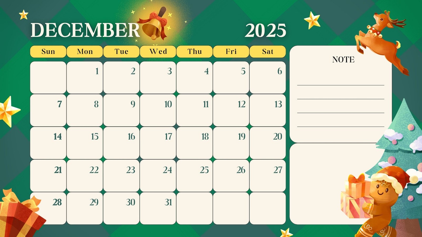 December 2025 Calendar Cute