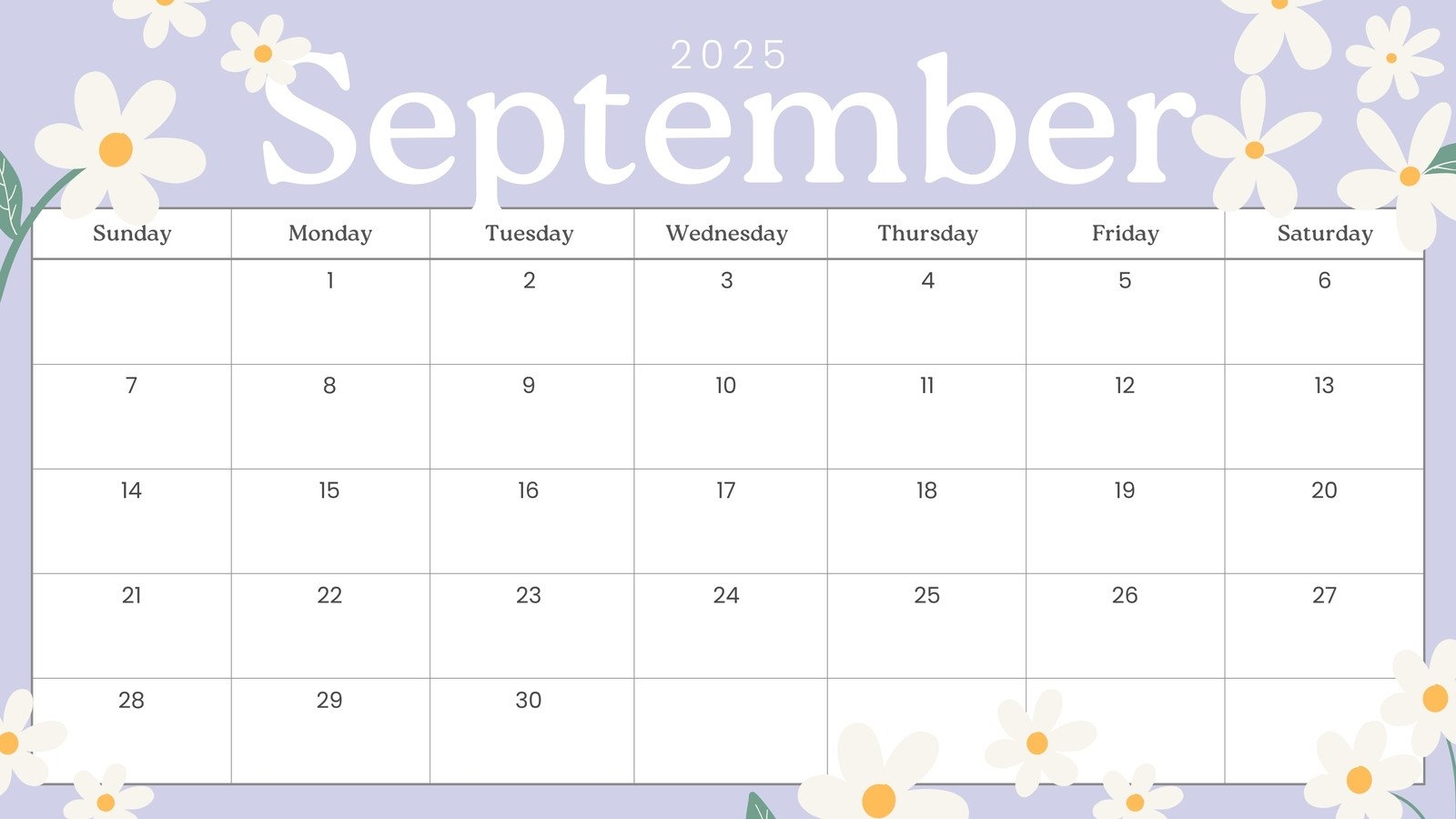 September 2025 Calendar Printable