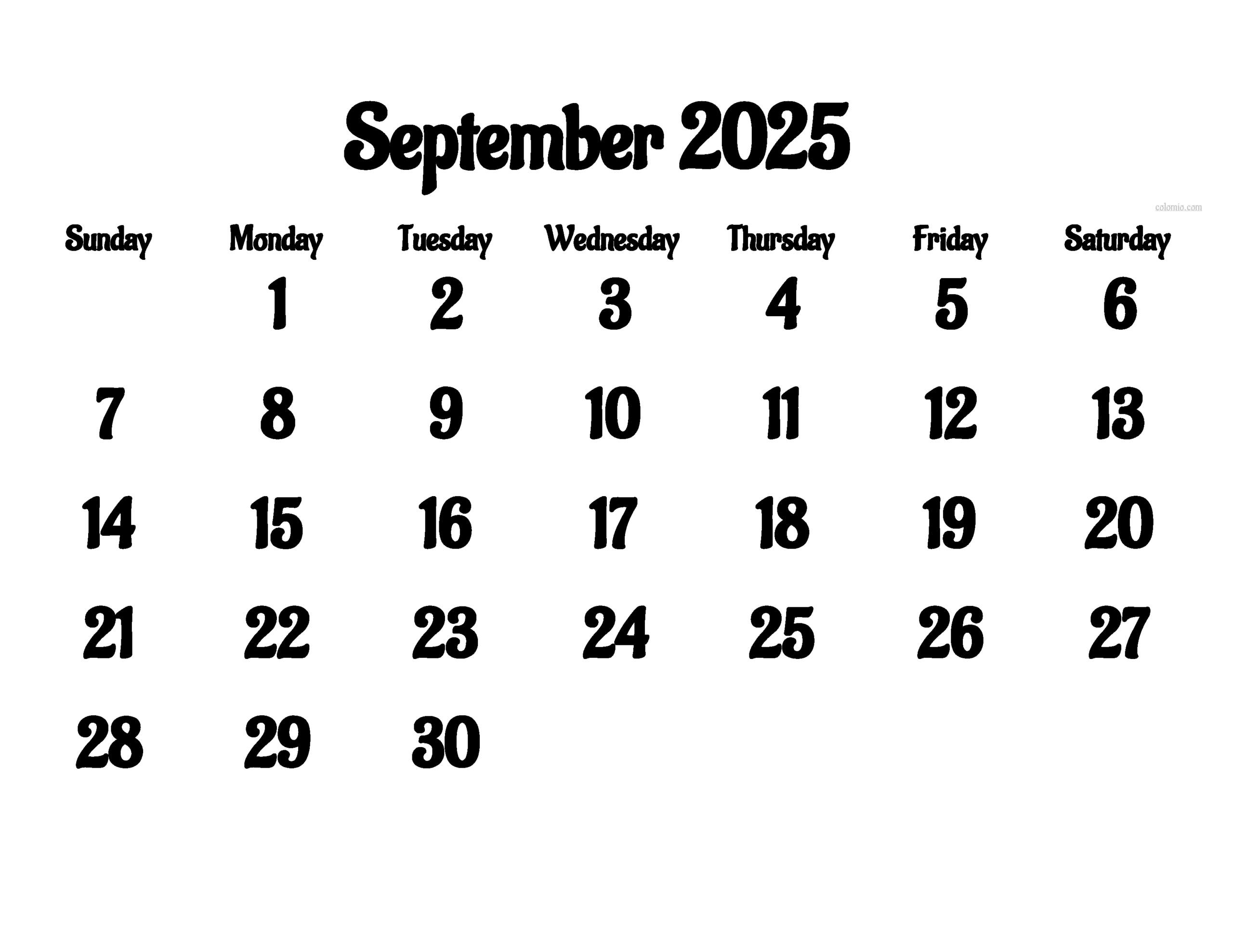 September 2025 Calendar Free Printable