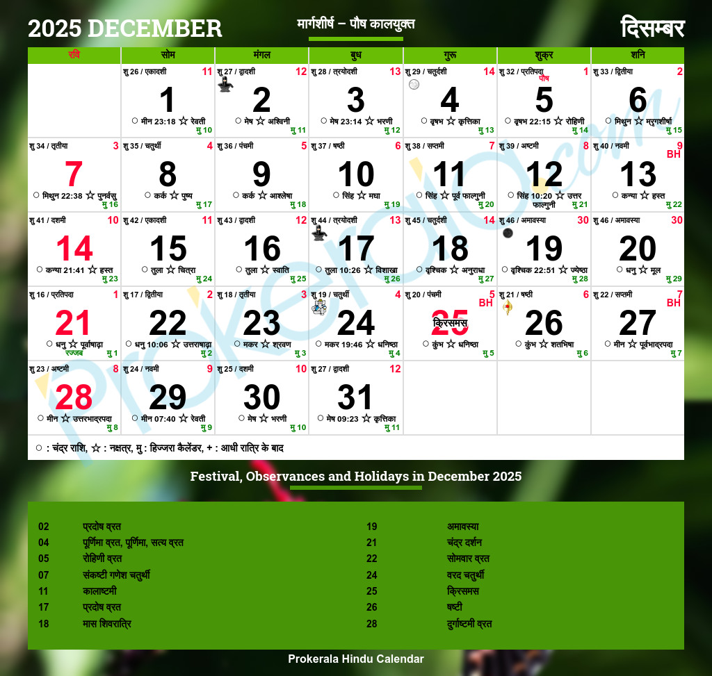 December 2025 Telugu Calendar