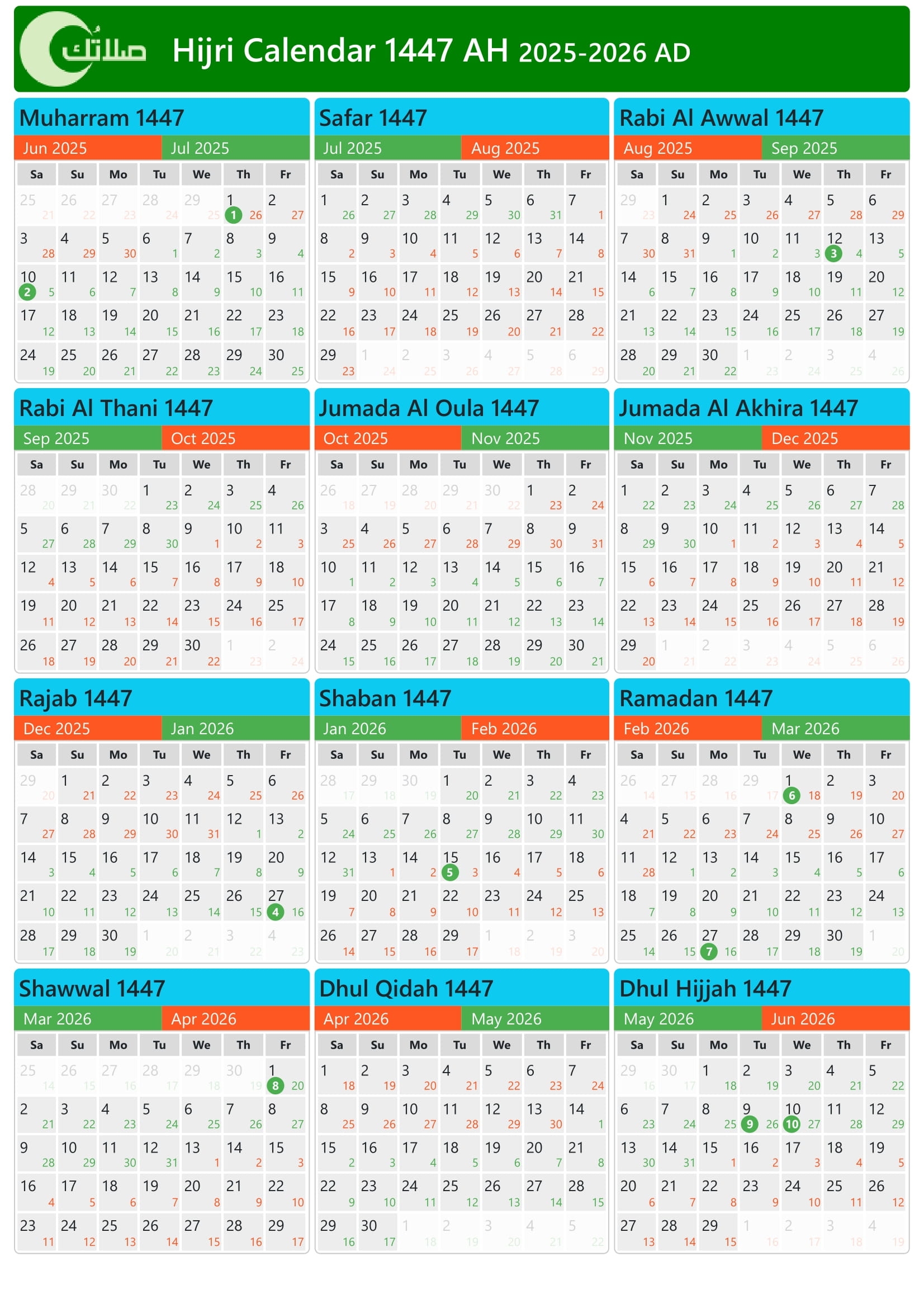 Islamic Calendar In Turks And Caicos Islands 1447 2025 2026