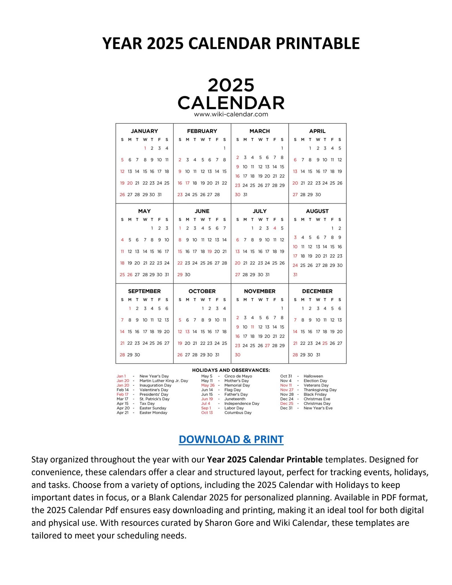 Wiki Calendar August 2025