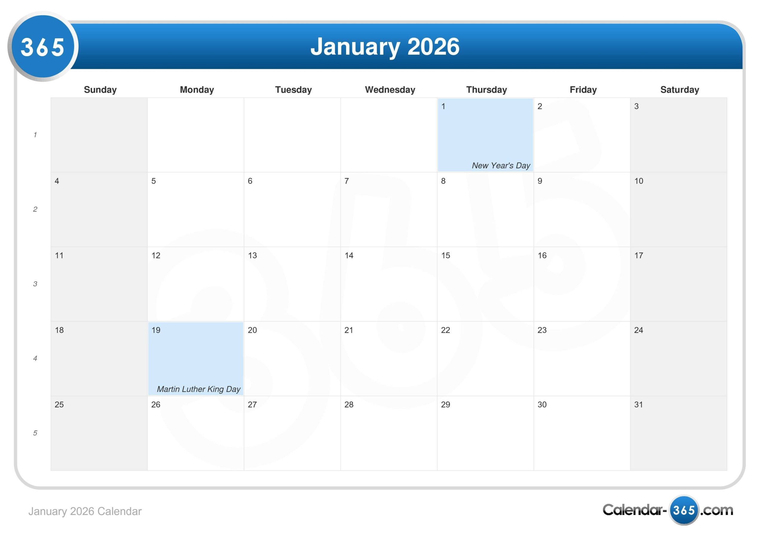 Google Calendar January 2026