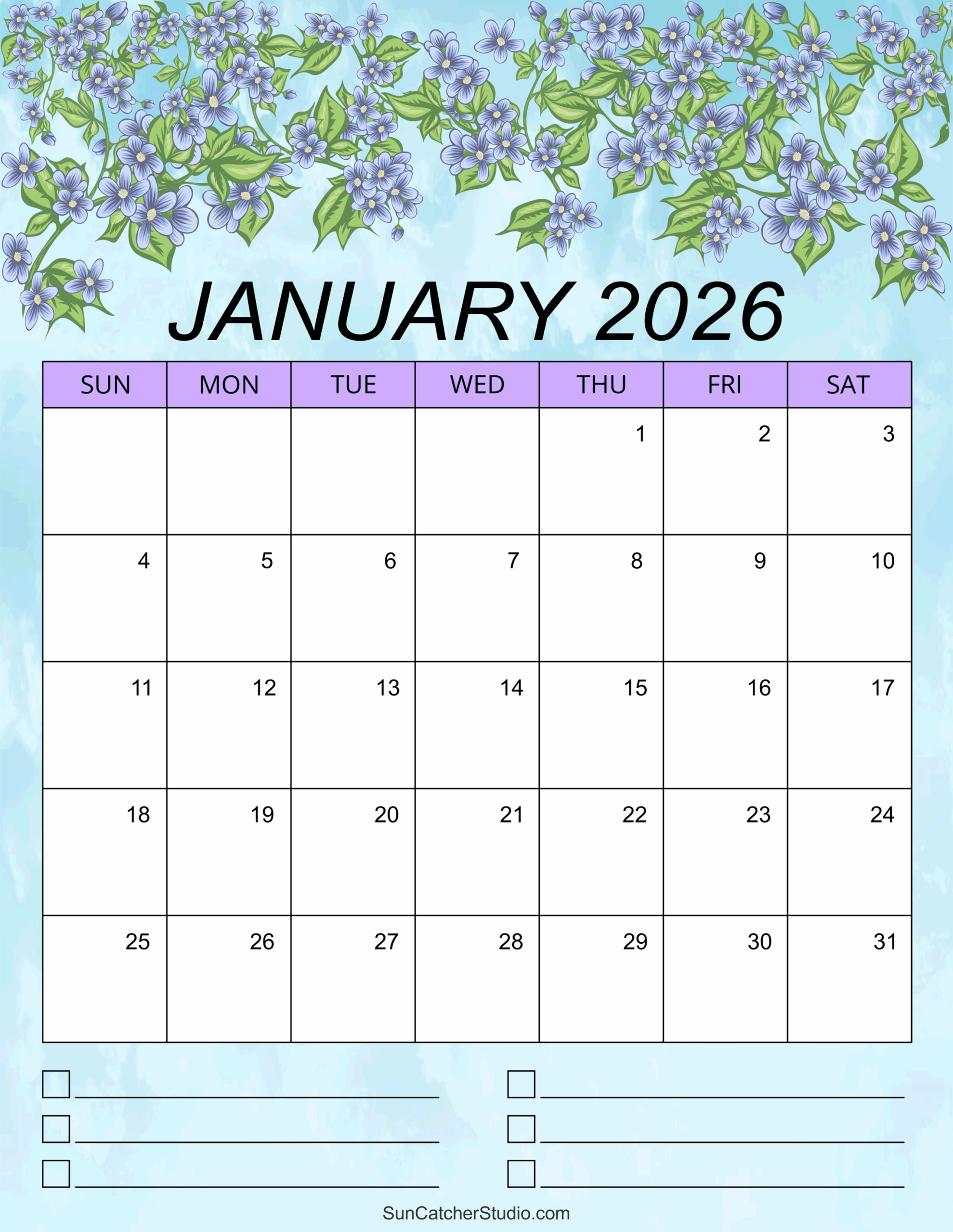 Calendar January 2026 Printable Free