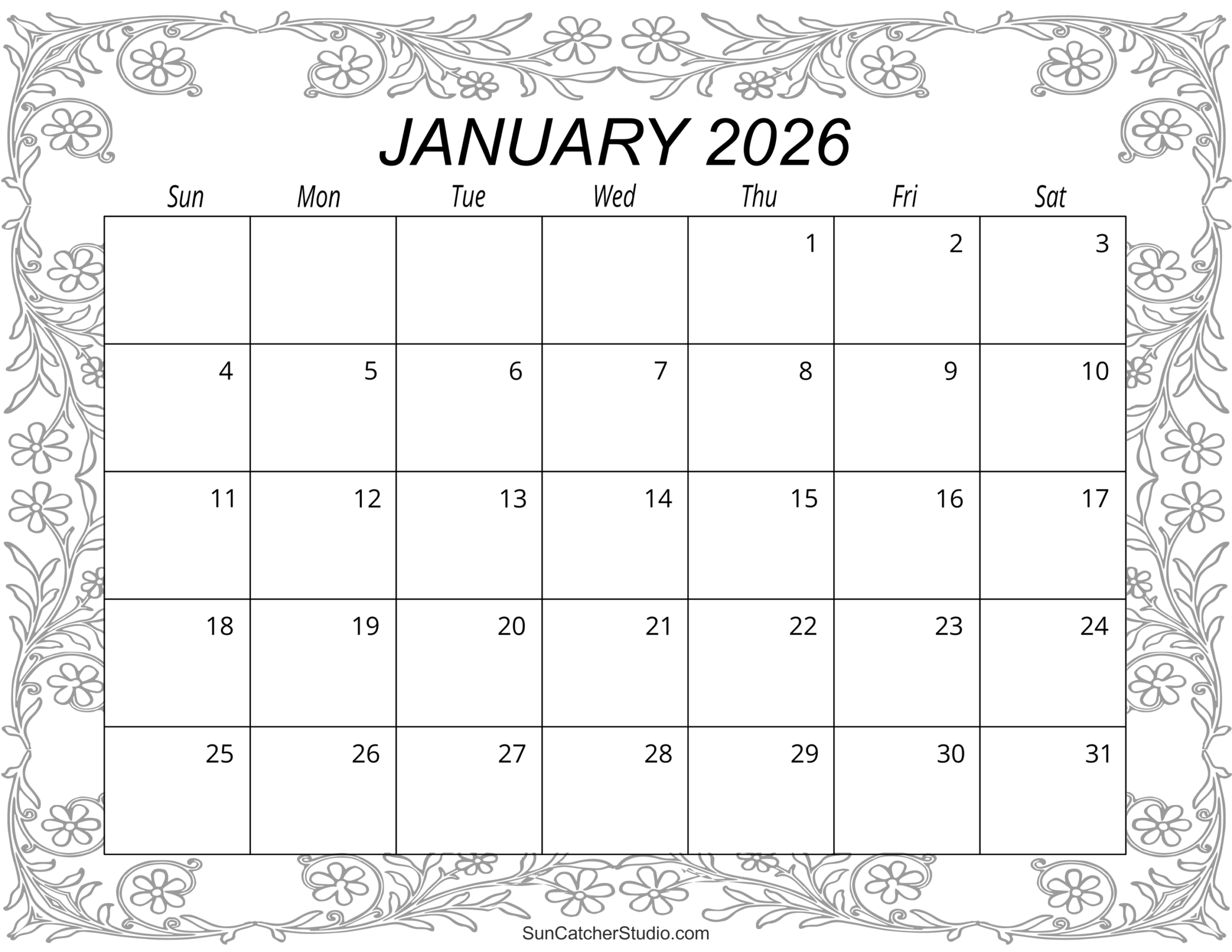 Editable January 2026 Calendar