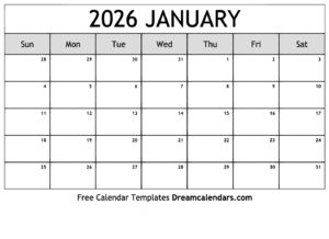 Blank January 2026 Calendar Printable