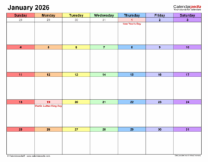 Fillable January 2026 Calendar