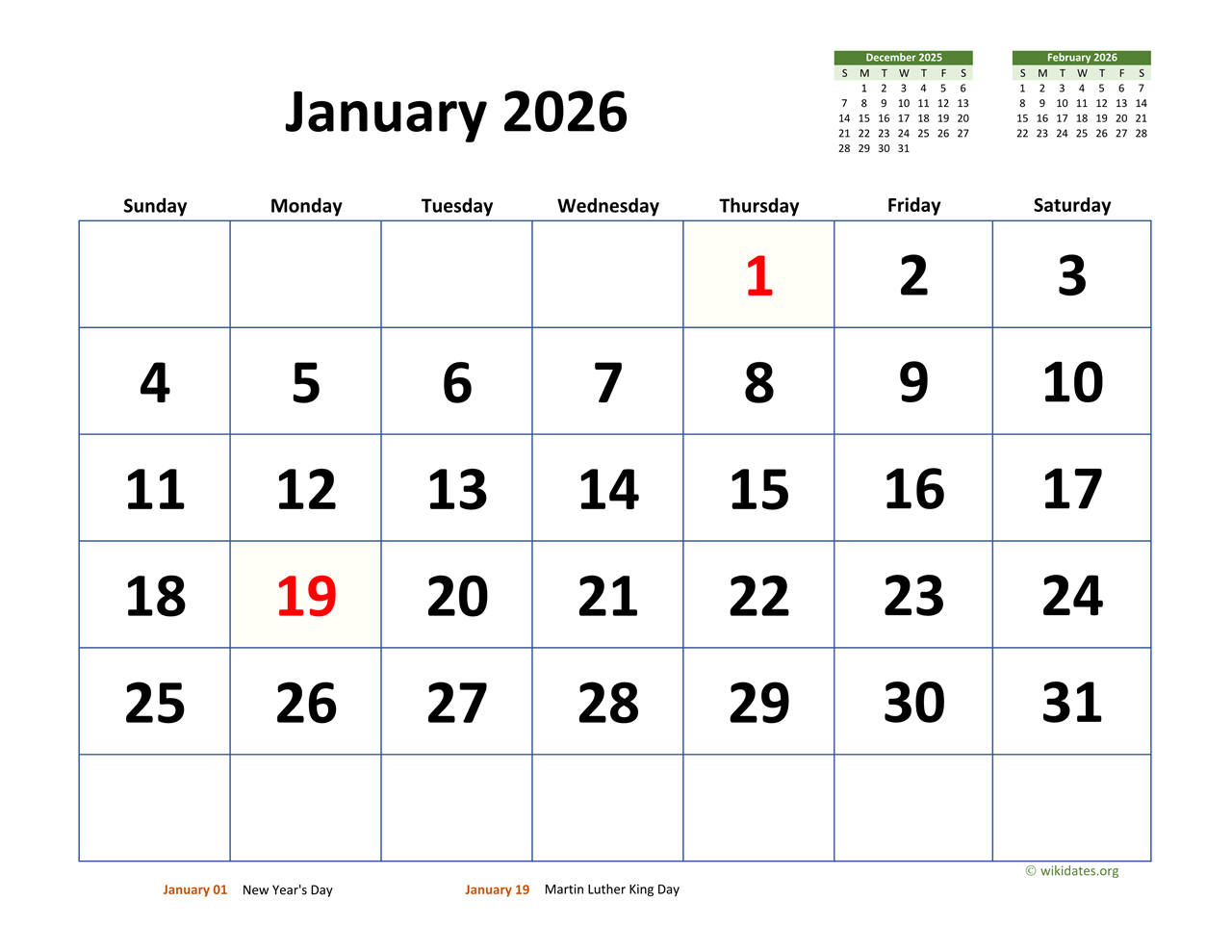 Blank Calendar For January 2026