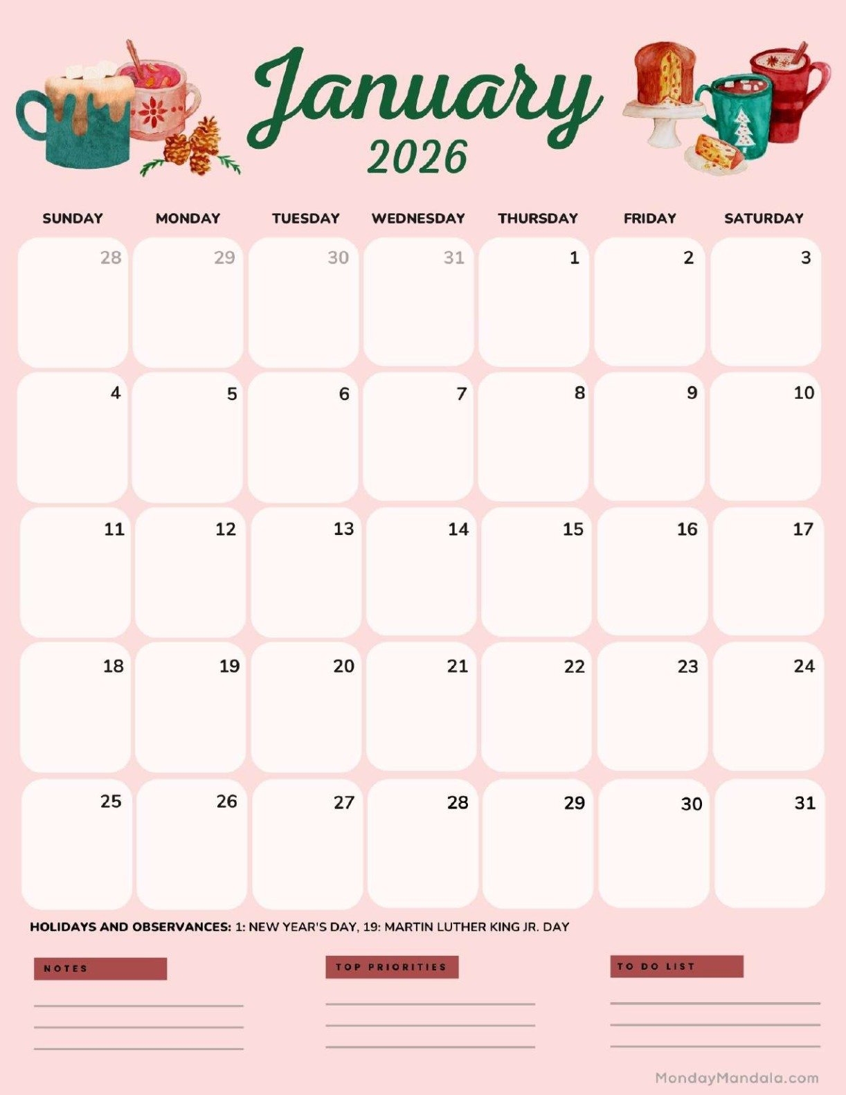 Dollywood Calendar January 2026
