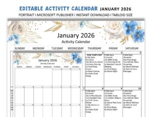 Activity Calendar For Seniors January 2026