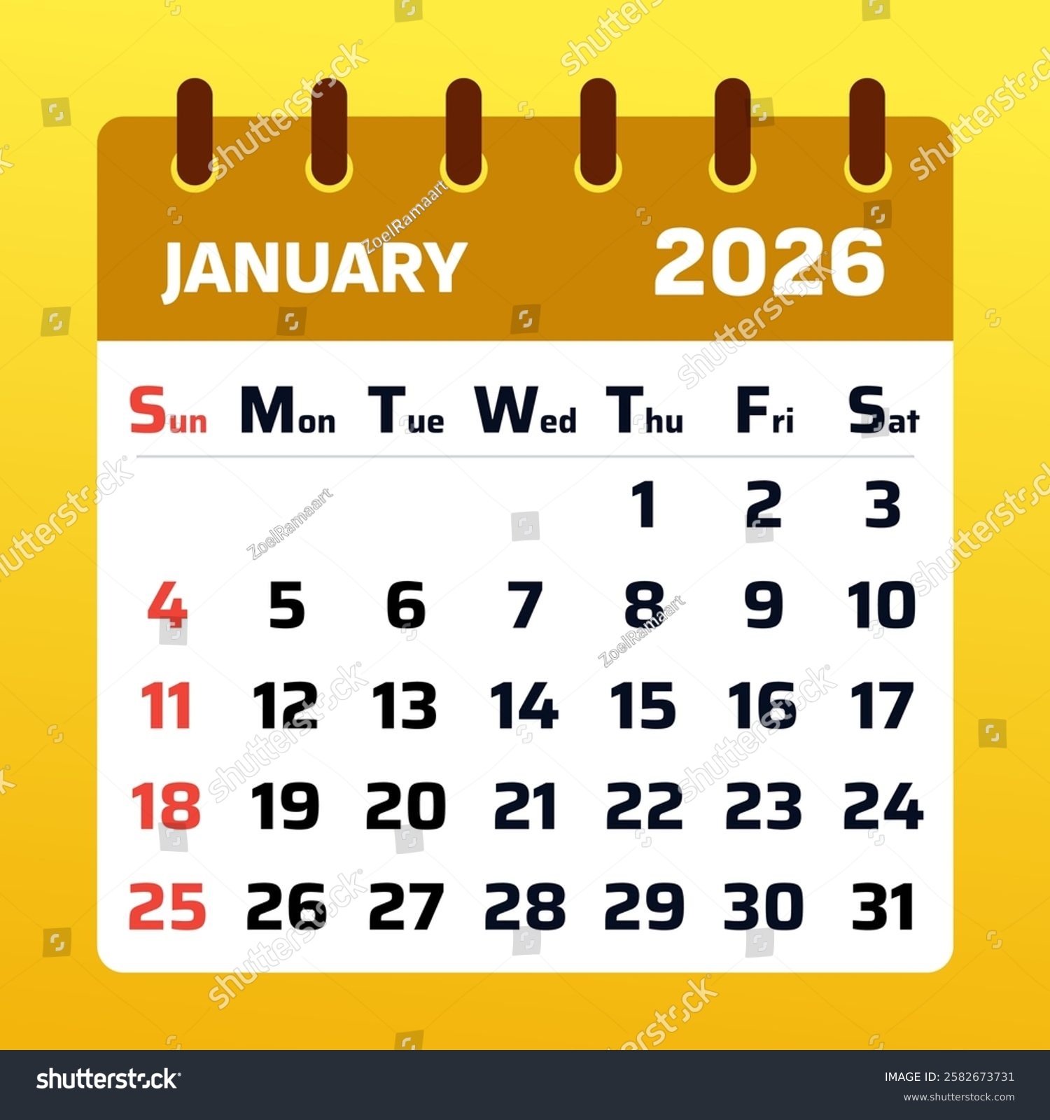 January 2026 Monthly Calendar Planner Strategic Stock Vector Royalty Free 2582673731 Shutterstock